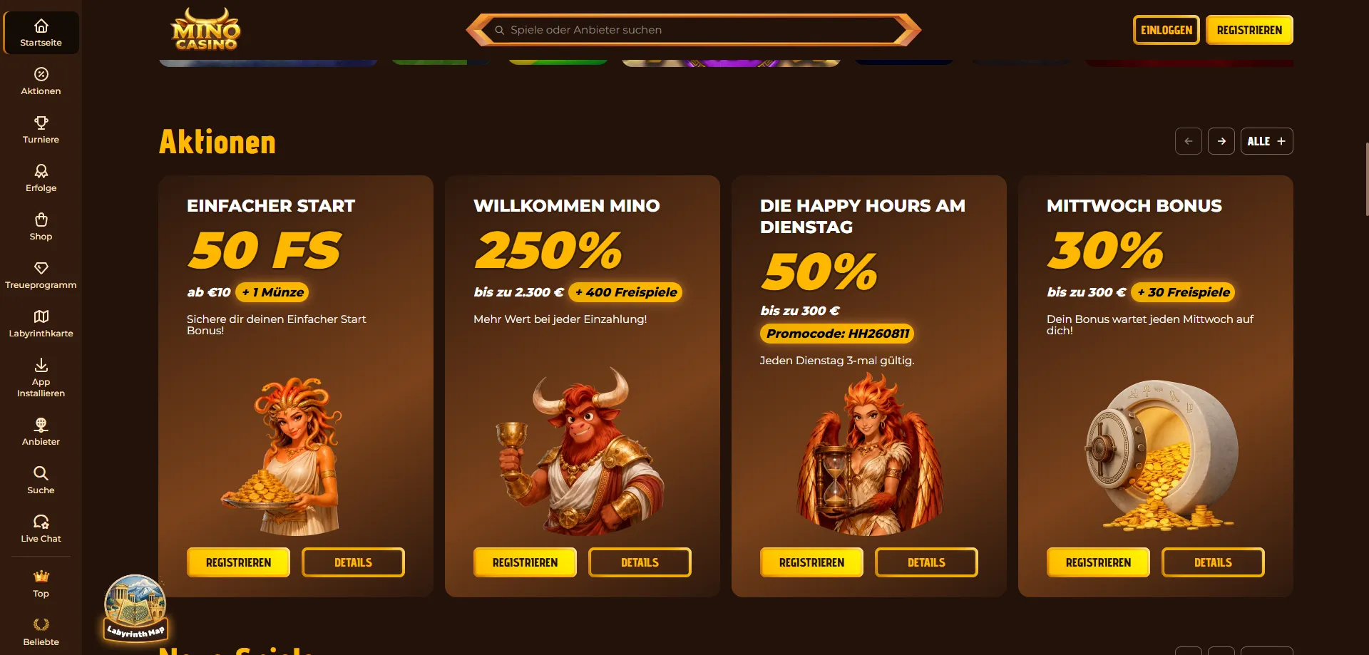 Mino Casino Willkommensbonus &ndash; bis zu &euro;500 plus Freispiele sichern