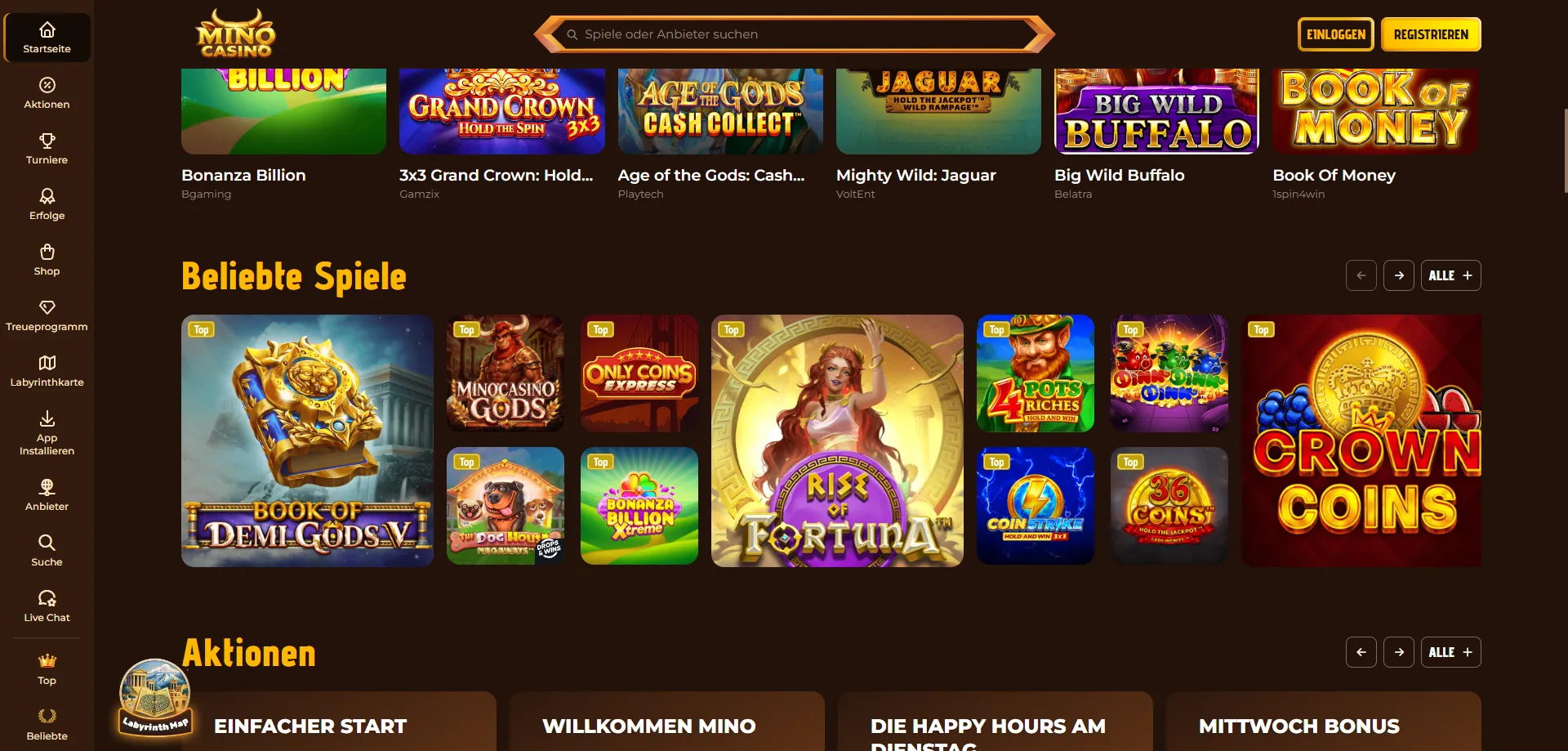 Mino Casino Spielauswahl – Slots, Tischspiele und Live Dealer