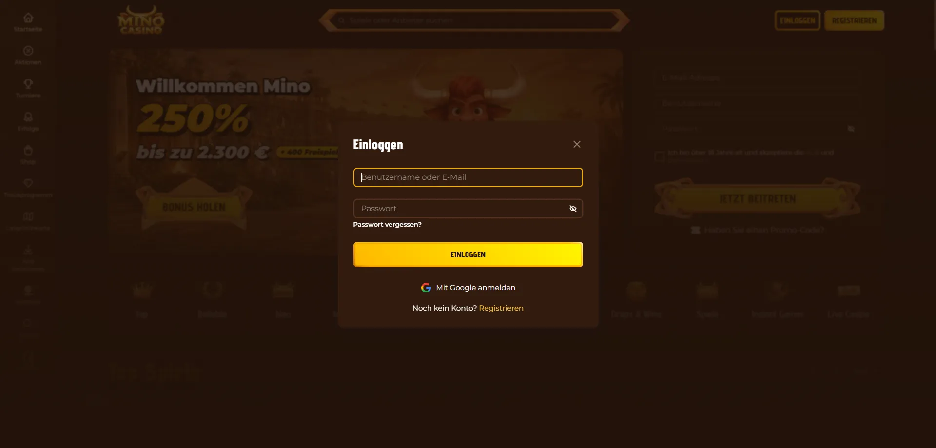 Mino Casino Webseite &ndash; Anmeldung und Navigation in AT